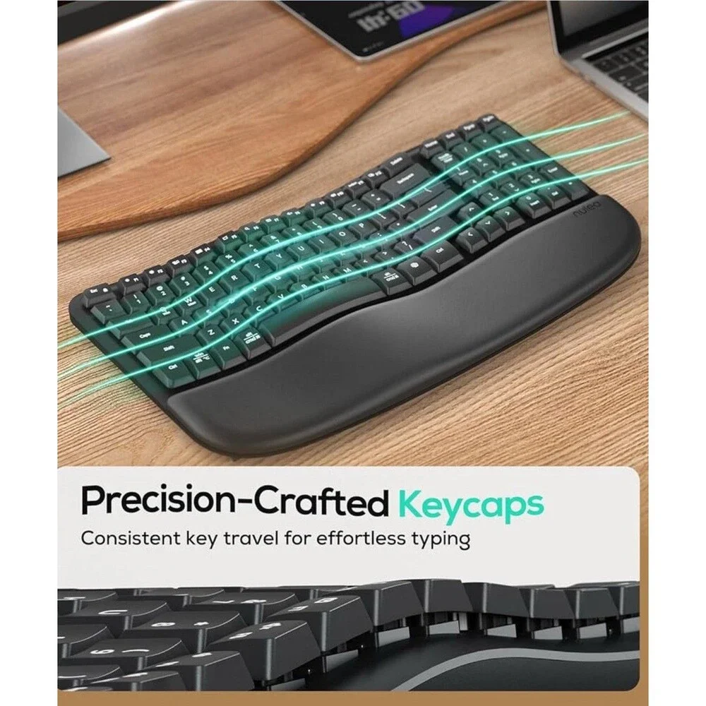 Nulea RT08 Wave Keys Wireless Ergonomic Keyboard with Cushioned Palm Rest,